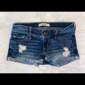 Distressed denim shorts